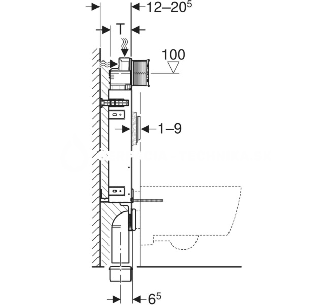 Geberit Kombifix pre závesné WC, 108 cm, s podomietkovou splachovacou nádržkou Sigma 12 cm, pre odsávanie zápachu s externým ventilátorom 110.367.00.5