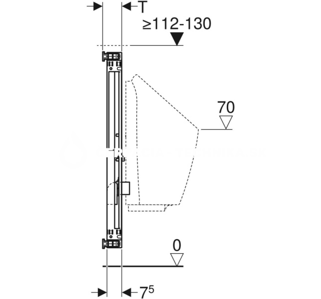 Geberit Kombifix pre pisoár, 109–127 cm, univerzálny, pre nadomietkový tlakový splachovač 457.686.00.1