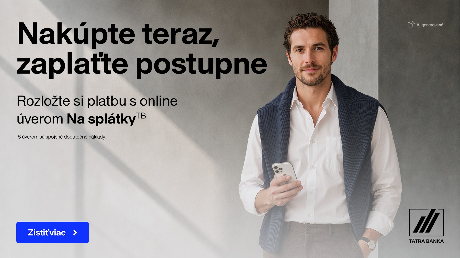 Muž s mobilom – banner kampane Tatra banky pre službu Na splátky.